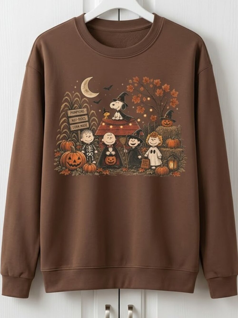 Peanuts Halloween Spooky Trick or Treat Fall Season Sweatshirt - Dark Chocolate
